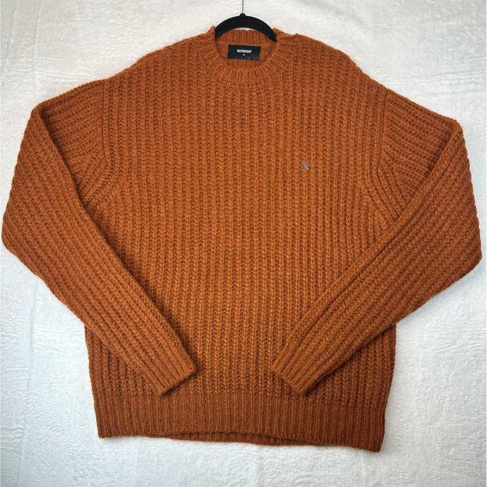 Represent Clo. Mohair Blend Sweater Mens XL Rust Orange Ribbed Knit